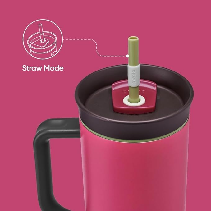 Owala Stainless Steel Triple Layer Insulated Travel Tumbler with Spill Resistant Lid, Straw, and Carry Handle, BPA Free, 40 oz, Pink (Watermelon Breeze) - Bloomnest