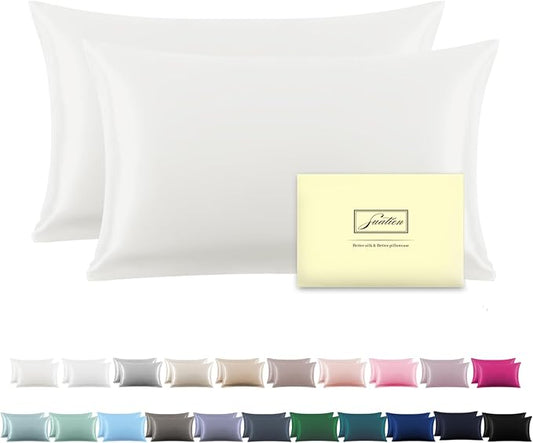 Silk Pillow Cases 2 Pack,Soft Breathable and Sliky Standard Size Pillow Cases Set of 2,Natural Mulberry Silk Pillowcase Set of 2 for Hair and Skin with Hidden Zipper (Ivory,20"X 26",2pcs) - Bloomnest