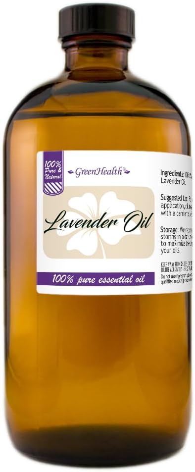 GreenHealth Lavender Essential Oil – 16 fl oz (473 ml) Amber Glass Bottle – 100% Pure & Uncut – Bulk Lavender Oil for Diffuser, Aromatherapy, Soap Making, Candles & DIY - Bloomnest