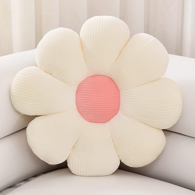 Sioloc Flower Shaped Throw Pillow - Butt Cushion & Seating Cushion, Cute Room Decor & Plush Pillow for Bedroom Sofa Chair (White, 29.5" ) - Bloomnest