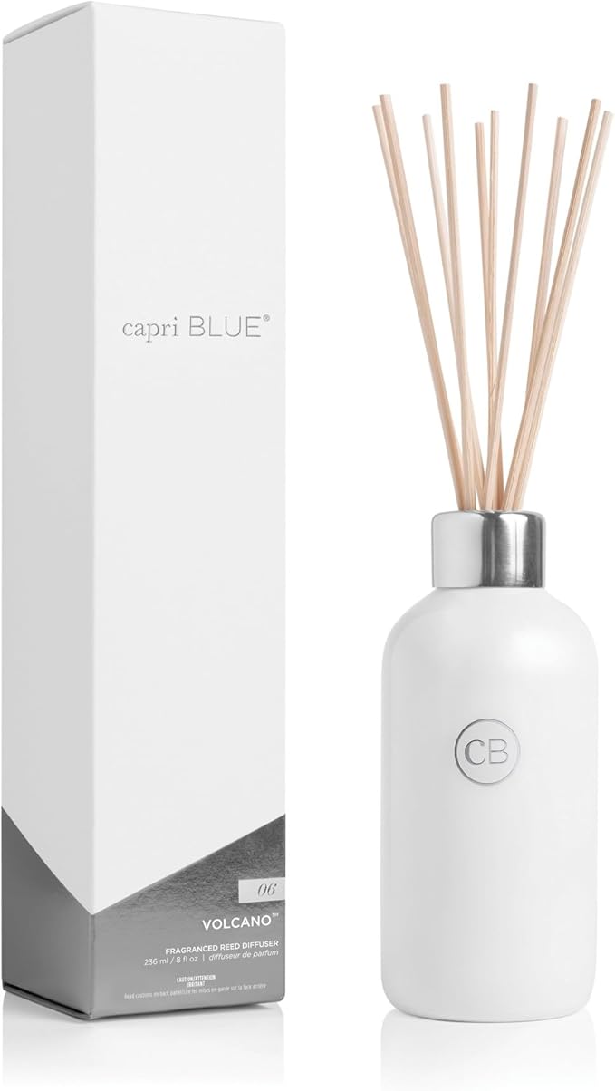 Capri Blue Volcano Reed Diffuser Set - Includes Reed Diffuser Sticks, Fragrance Oil, and Glass Bottle - Luxury Scented Room Freshener - White (8 fl oz) - Bloomnest