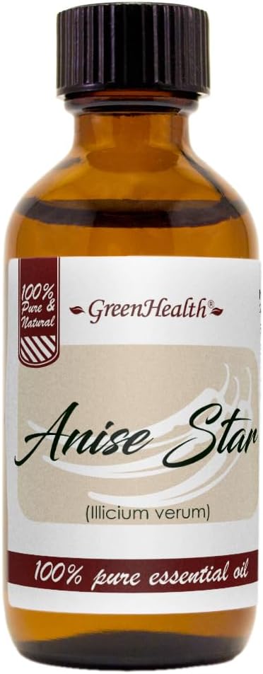 GreenHealth Anise Star Essential Oil – 2 fl oz (59 ml) | 100% Pure & Undiluted | Amber Glass Bottle with Cap | Licorice-Like Scent for Aromatherapy, Diffuser, DIY Crafts, Home Fragrance