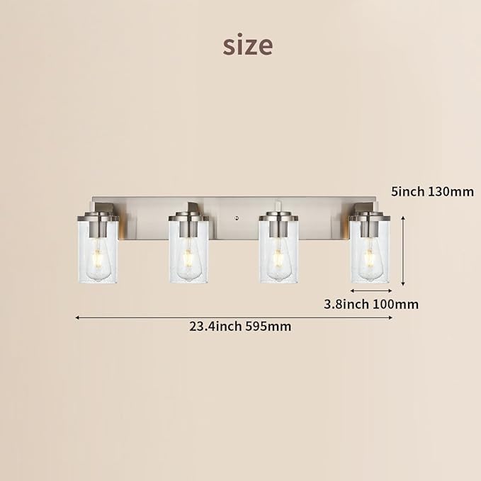 BONLICHT 4-Light Bathroom Light Fixtures Brushed Nickel Wall Sconce Lighting Modern Vanity Lights with Seeded Glass, Industrial Bathroom Farmhouse Wall Lamp for Mirror Kitchen Bedroom Living Room - Bloomnest