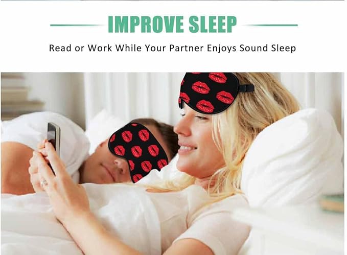 Lips Sleep Eye Mask Kiss Romantic Red Lipstick Love Men Women Sleep Mask with Adjustable Strap Eye Cover Eye Shade for Travel, Nap,Meditation - Bloomnest