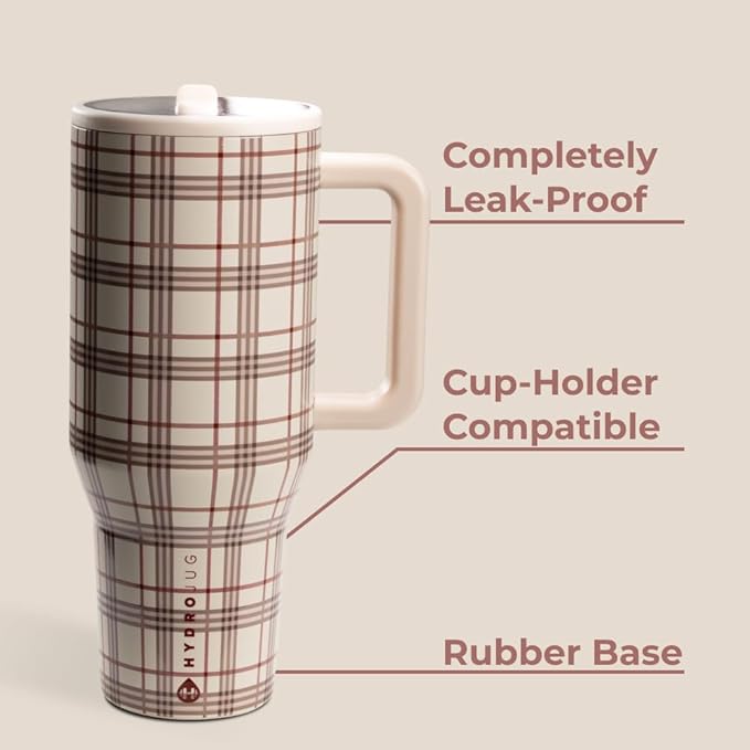 HydroJug Traveler - 32 oz Water Bottle with Handle & Flip Straw - Fits in Cup Holder, Leak Resistant Tumbler-Reusable Insulated Stainless Steel & Rubber Base - Gifts for Women & Men, Blair Hydrojug
