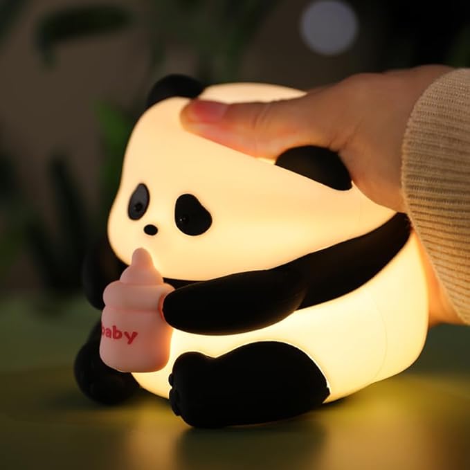 Cute Panda Night Light, LED Novelty Animal Night Lamp, 3 Level Dimmable Nursery Nightlight Gift for Breastfeeding Toddler Baby Kids, Food Grade Silicone Cute Stuff forRoom Decor - Bloomnest