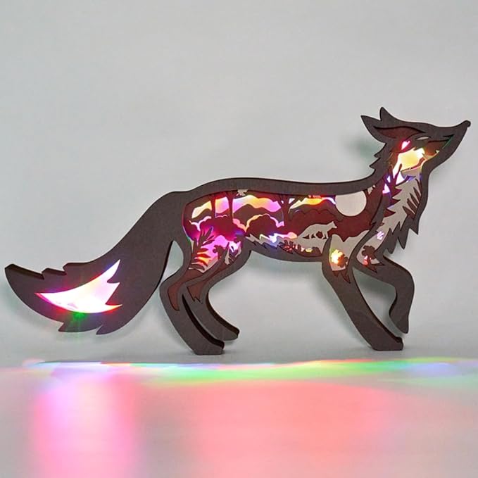 3D Wooden Animal Carving Multi-Color LED Night Light, Wood Carving Light, Modern Home Decoration, Decorative Tables, Cabinets, Living Rooms, Bedrooms, Offices, Farmhouses, Bookshelves, Perfect Gifts - Bloomnest