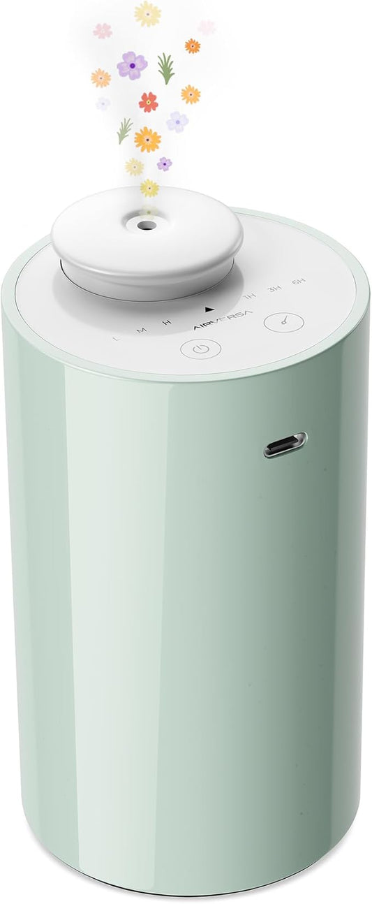 Waterless Diffuser for Essential Oil, Battery Operated Nebulizer, 0.7 Fl.Oz./ 20mL Capacity, Mini Scent Air Machine, 3 Countdown Timers & 3 Mist Levels for Home, Room, Car, Office - AN6 Green Lily - Bloomnest