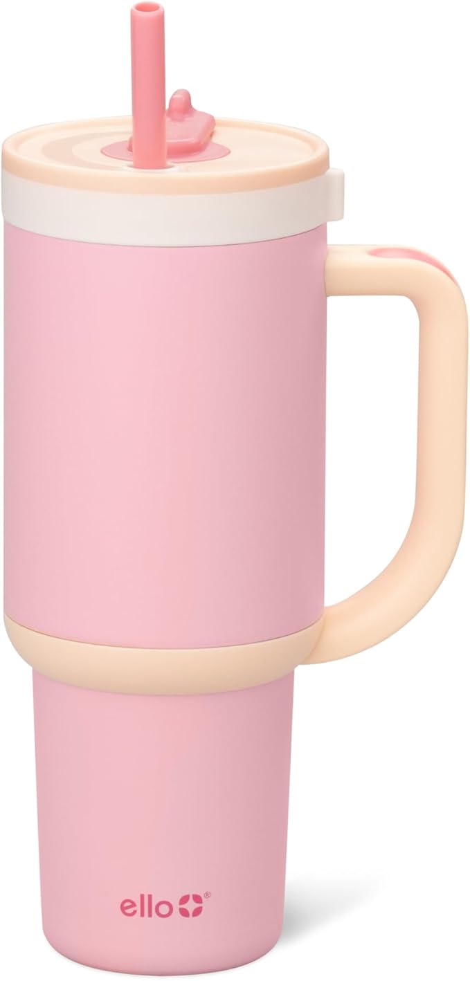 Ello Oasis 30 oz Tumbler with Handle & Retracting Straw | Reusable Insulated Stainless Steel Cup 100% Leakproof, Gifts for Teens Women Men | Keeps cold for 24 Hours, Cup Holder Friendly, Sunrise Glow - Bloomnest