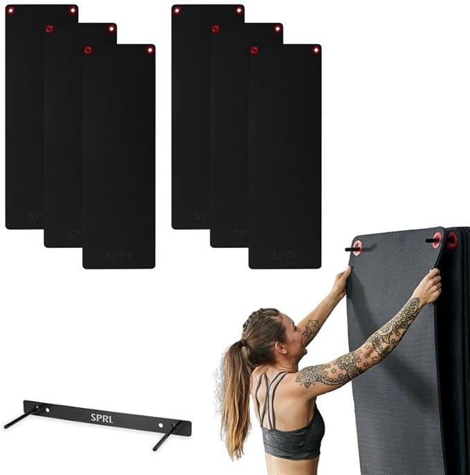 SPRI Hanging Bulk Fitness Mats + Rack, 15mm, 56” x 23" Black, 6 Pack, Closed-Cell Foam Bulk Yoga Mats for Gyms, Dance Studios, Ballet, Low-Impact Training & Commercial Spaces, Reinforced Grommets - Bloomnest