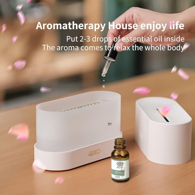 Colorful Flame Air Aroma Diffuser Humidifier, Upgraded 7 Flame Color Noiseless Essential Oil Diffuser for Home,Office,Yoga with Auto-Off Protection 180ml (8Hours White) - Bloomnest