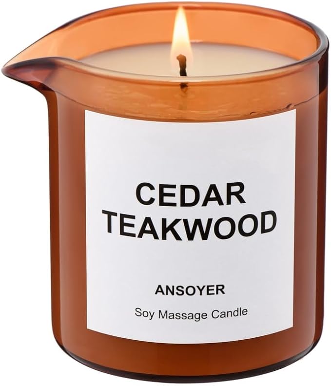 Massage Oil Candle| Massage Oil for Massage Therapy| Massage Lotion & Body Oil Candle| 8 OZ| Amazing Gift for Men or Women (Cedar Teakwood) - Bloomnest