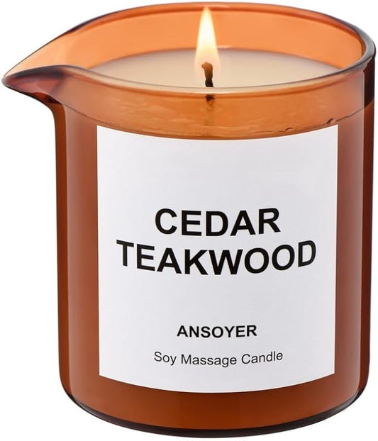 Massage Oil Candle| Massage Oil for Massage Therapy| Massage Lotion & Body Oil Candle| 8 OZ| Amazing Gift for Men or Women (Cedar Teakwood) - Bloomnest