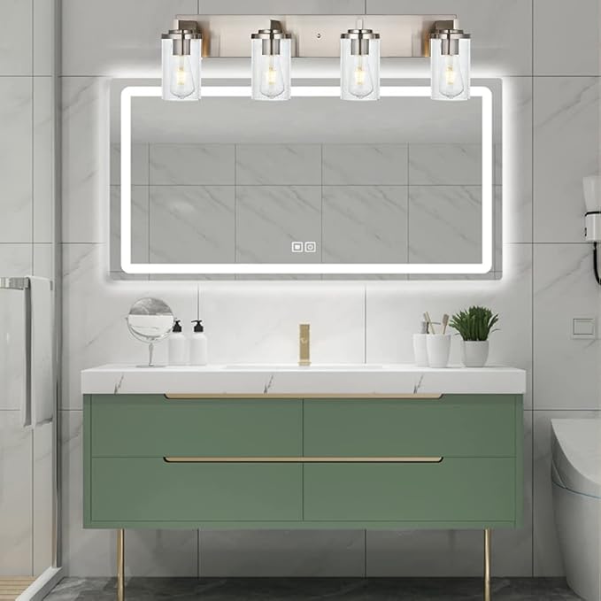 BONLICHT 4-Light Bathroom Light Fixtures Brushed Nickel Wall Sconce Lighting Modern Vanity Lights with Seeded Glass, Industrial Bathroom Farmhouse Wall Lamp for Mirror Kitchen Bedroom Living Room - Bloomnest