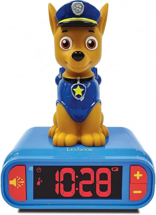 LEXiBOOK - Paw Patrol Chase Digital Alarm Clock with Night Light - Snooze Function - Dog Sound Effects - for Children/Kids - Luminous Clock with Chase, Blue/Red - RL800PA