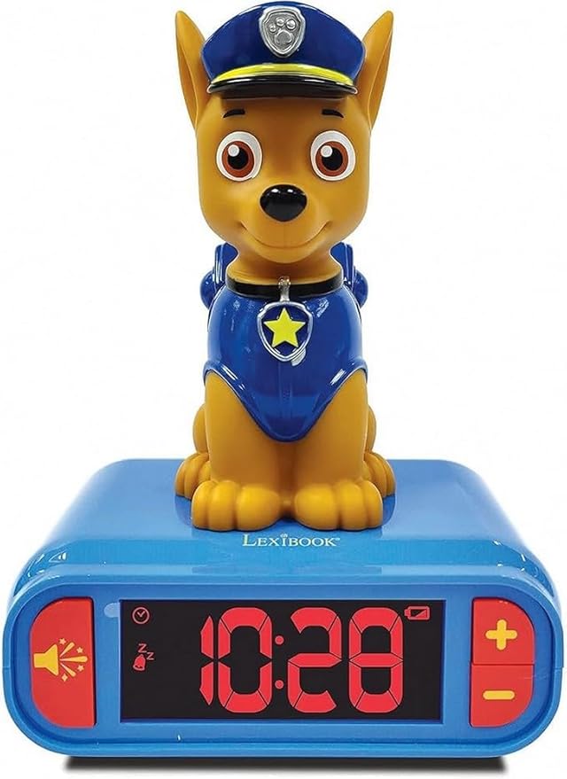 LEXiBOOK - Paw Patrol Chase Digital Alarm Clock with Night Light - Snooze Function - Dog Sound Effects - for Children/Kids - Luminous Clock with Chase, Blue/Red - RL800PA - Bloomnest
