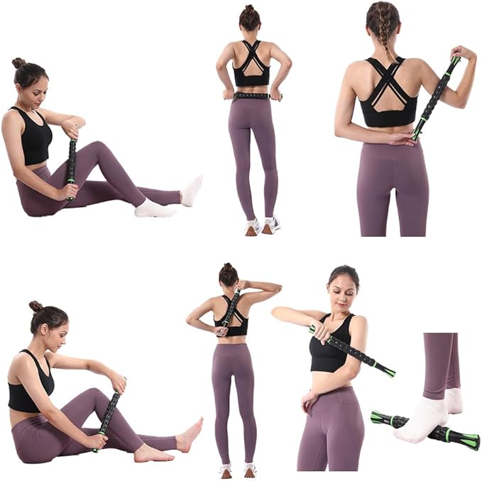 Muscle Roller Massage Roller Stick- Deep Tissue Fascia Blaster for Myofascial Pain Relief, Lymphatic Drainage & Body Sculpting, Handheld Physical Therapy & Recovery Tool (Green black-18 inch) - Bloomnest