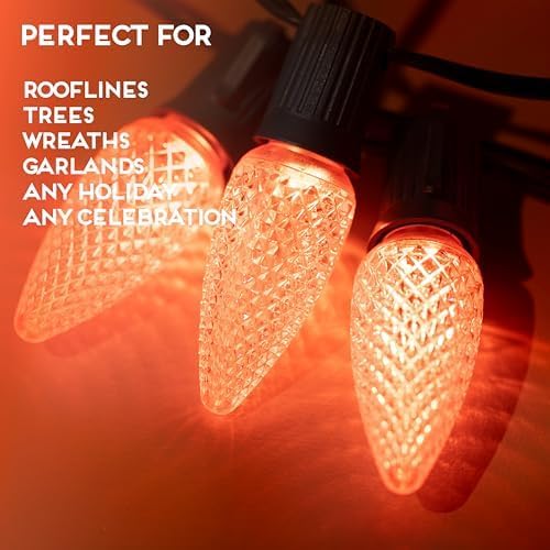 HLO Lighting Set of 25 Orange C9 Faceted LED Christmas Light Bulbs for Indoor & Outdoor Use | Durable Replacement Bulbs - Bloomnest
