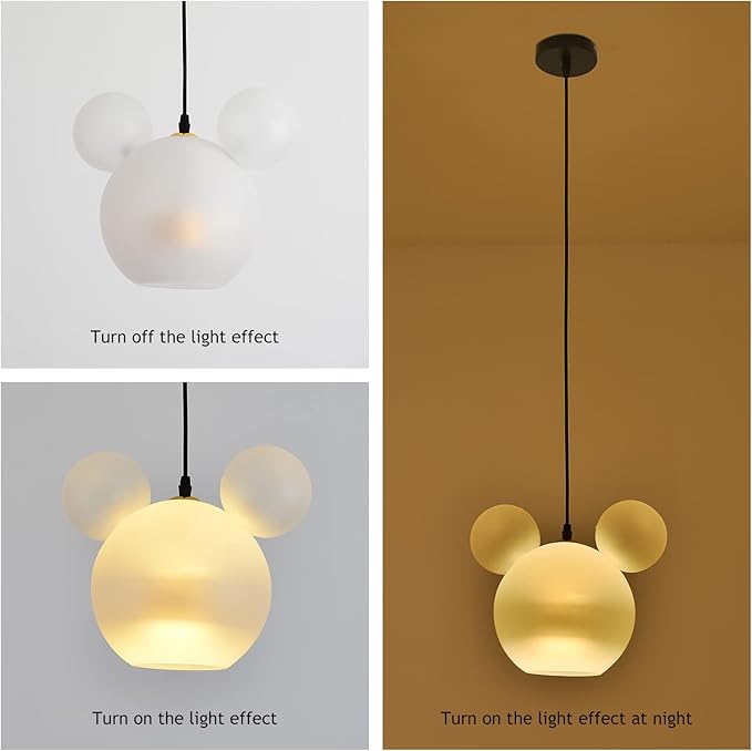 Cartoon Mouse Pendant Light Creative Personality Frosted Glass Chandelier Cute Fun Children's Bedroom Height Ceiling Lamp Shade Hanging Lights for Cafe Dining Room Bedroom, White, (001) - Bloomnest