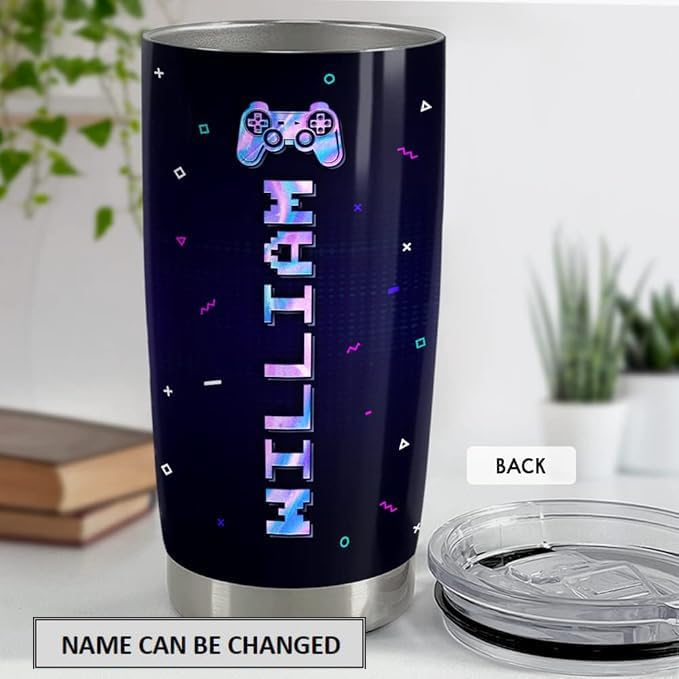SANDJEST Personalized Gamer Tumbler Can't Hear You I'm Gaming 20oz 30oz Tumbler with Lid Gift for Boys Men Game Lover on Birthday - Bloomnest