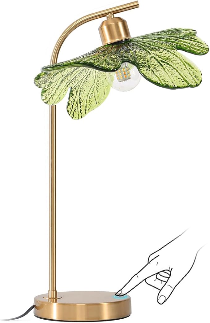 Glass Table Lamps Mid Century Modern Table lamp Gold Desk lamp tall table lamp nightstand lamp touch Table lamp with Green Flower Design Bedside Table Lamp for end table Bedroom Living Room Office - Bloomnest