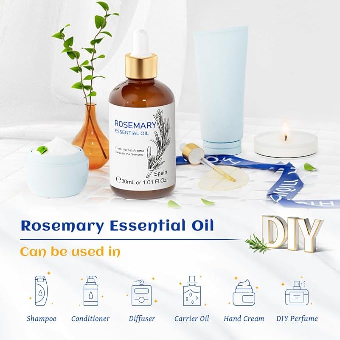 HIQILI Rosemary Essential Oil, Add to Shampoo & Conditioner, 100% Pure & Natural - 1 FI Oz - Bloomnest
