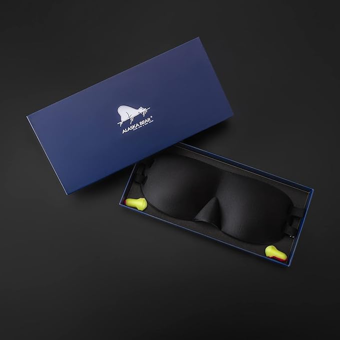 ALASKA BEAR Sleep Mask 2 Straps, Deep Concave Molded Foam Mask with Convex Eye Cups and Light Blocking Nose Contour, Two Adjustable Elastic Bands Stay on Head w/o Slipping, Black - Bloomnest