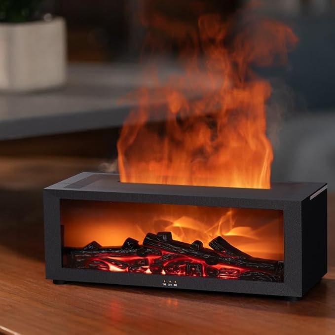 Essential Oil Diffuser, Fireplace Flame Oil Diffuser - Aromatherapy Aroma Humidifier, Upgrade 7 Flame Colors Noiseless 150ml Remote Control - Perfect for Bedroom Home Office (Fireplace Black) - Bloomnest