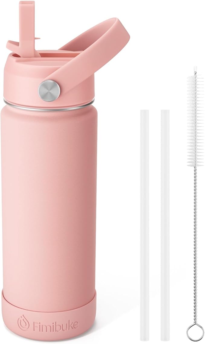 Fimibuke Kids Insulated Water Bottle, 18oz BPA FREE 18/8 Stainless Steel Kids Cup with Straw Travel Tumbler Double Wall Vacuum Leak Proof Toddler Water Bottle for School Boys Girls(1 Pack, Blush) - Bloomnest