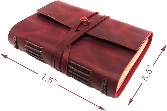 Red Notebook Journal - Genuine Leather Journals for Writing Small Size Diary 5.5x7.5 Inch, Notepad For Women and Man, Gifts,Work,Travel Wine Red - Bloomnest