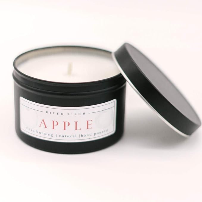 River Birch Candles Apple Scented Candle | Premium, All-Natural, Non-Toxic, Soy Candles | 8 oz. Silver Tin Travel Candle - Bloomnest