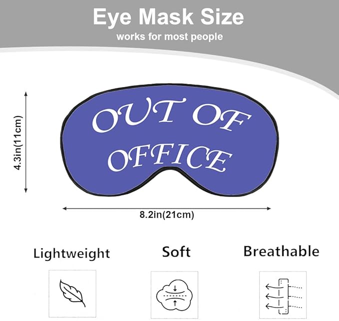 Out of Office Sleep Eye Mask Eye Cover Warning Reminder Slogan Blue White Silk Eye Mask for Sleeping with Adjustable Strap for Travel Nap Shift Work Office - Bloomnest