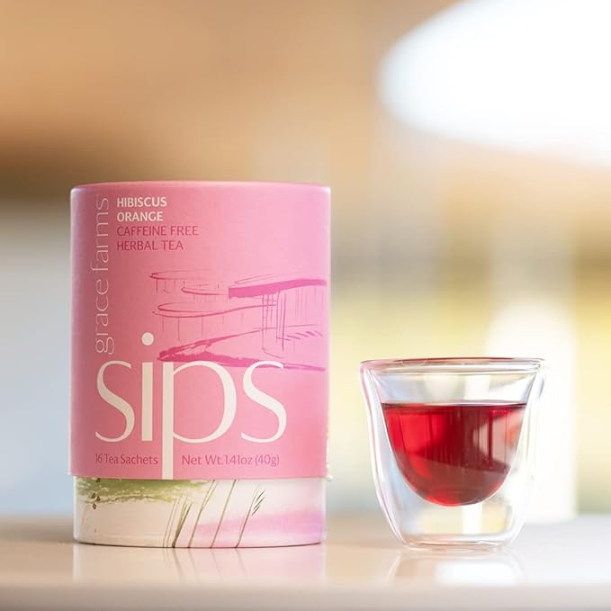 Grace Farms HIBISCUS ORANGE Herbal Tea (16 Pyramid Sachets) | Naturally Sweet, Reviving and Caffeine Free | Organic, Fair Trade and Kosher Certified | Delicious Iced Tea | Gives Back 100% of Profits - Bloomnest