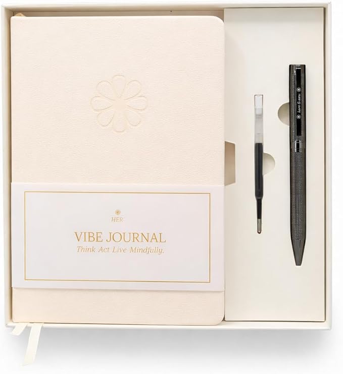 Guided Journal for Women Gift Set | 13-Week Self-Reflection & Mindfulness Practice for Self-Care, Gratitude & Personal Growth | Daily Prompts & Exercises | Brass Pen | A5 Vegan Leather | Elegant Gift Box | Her Vibe SimplyZen