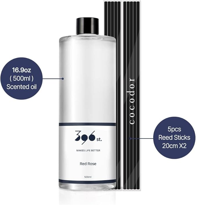 396 st. Reed Diffuser Oil Refill, Baby Powder, 16.9oz(500ml), 10 Fiber Reed Sticks/Home Fragrance, Scented Oil Refills, Oils for Reed Diffuser, Home Décor 396st