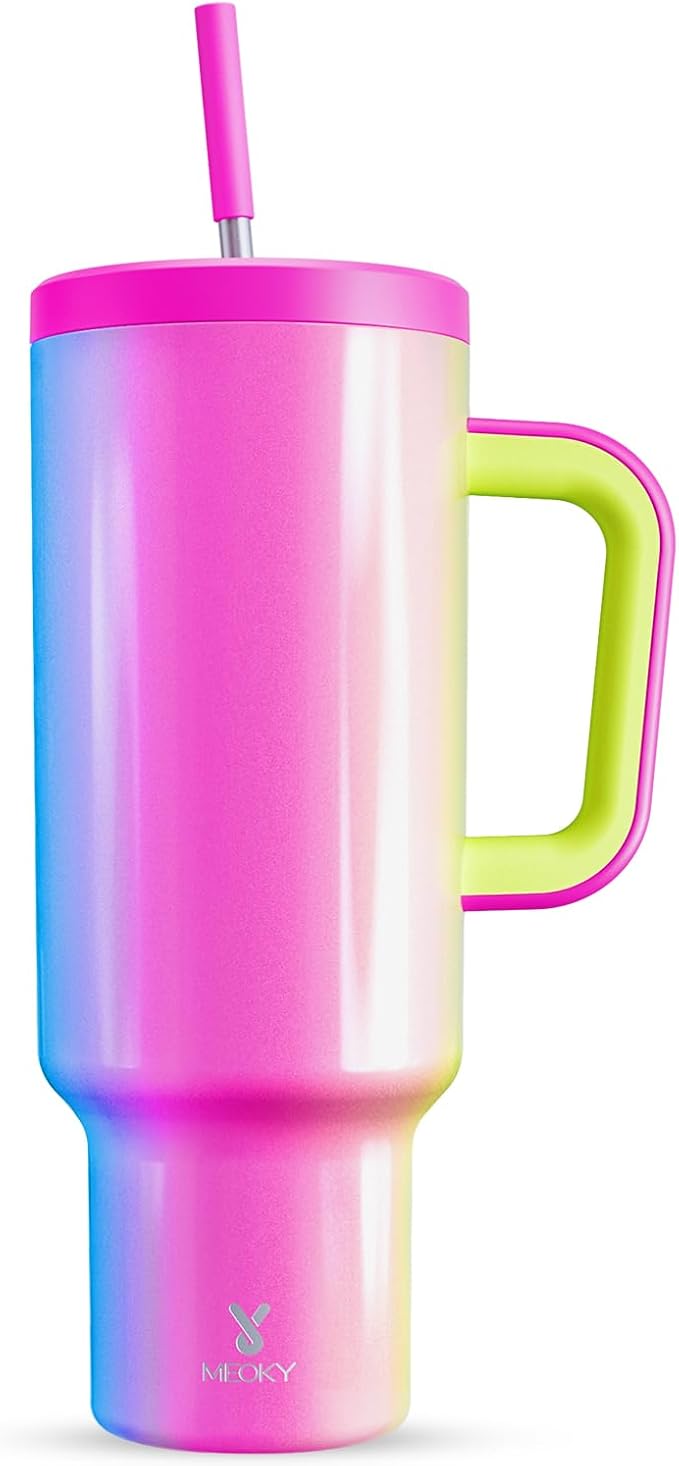 Meoky 50 oz Tumbler with Handle, Tumbler with Lid and Straw, Insulated Stainless Steel Travel Mug, 100% Leak-proof, Keeps Cold for 36 Hours or Hot for 12 Hours (Carnival) - Bloomnest