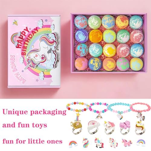 Kims Cosiart Unicorn Bath Bombs for Girls & Kids, 20 Pack Gift Set with Handmade Bath Bombs for Girls, Surprise Inside, Birthday & Christmas Gifts, Pink - Bloomnest