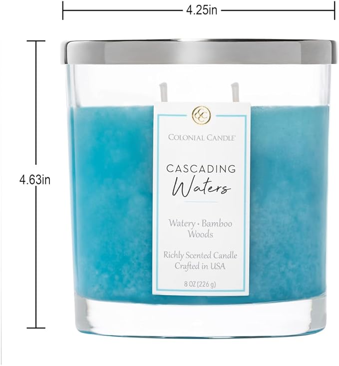 Colonial Candle Cascading Waters Scented Candle Jar, Highly Fragranced Candles for Home Scented, Mottled Wax Candle, 2 Wick, 8 oz - Made in The USA - Bloomnest