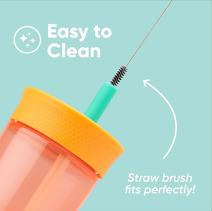 Owala Kids Insulation BPA-Free Plastic Tumbler with Spill Resistant Flexible Straw, Easy to Clean, Kids Water Bottle, Great for Travel, Dishwasher Safe, 15 Oz, Orange and Peach (Watermelon) - Bloomnest