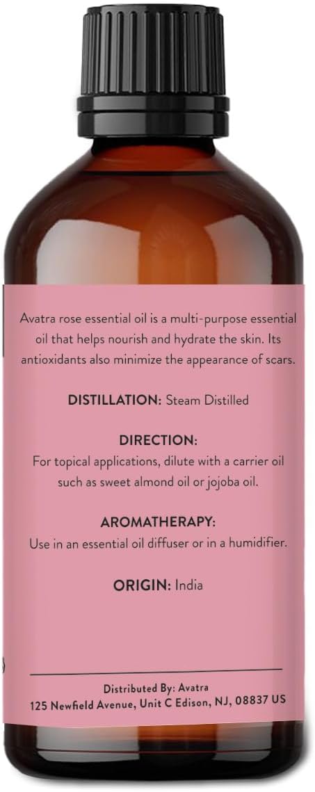 Avatra Rose Essential Oil 100ML (3.38 OZ) with Glass Dropper and Travel Bottle, Pure and Natural Therapeutic Grade Lavender Oil for Diffuser, Aromatherapy, Massage, and DIY Candle Products - Bloomnest