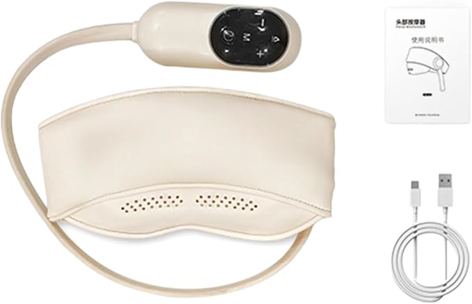 Head and Eye Massager with Heat, 6 Airbags 4 Massage Modes & 3 Heat Levels for Migraine Relief and Deep Relaxation, Rechargeable Adjustable Mask, Type-C Fast Charge, Quiet with LED Display Bloomnest