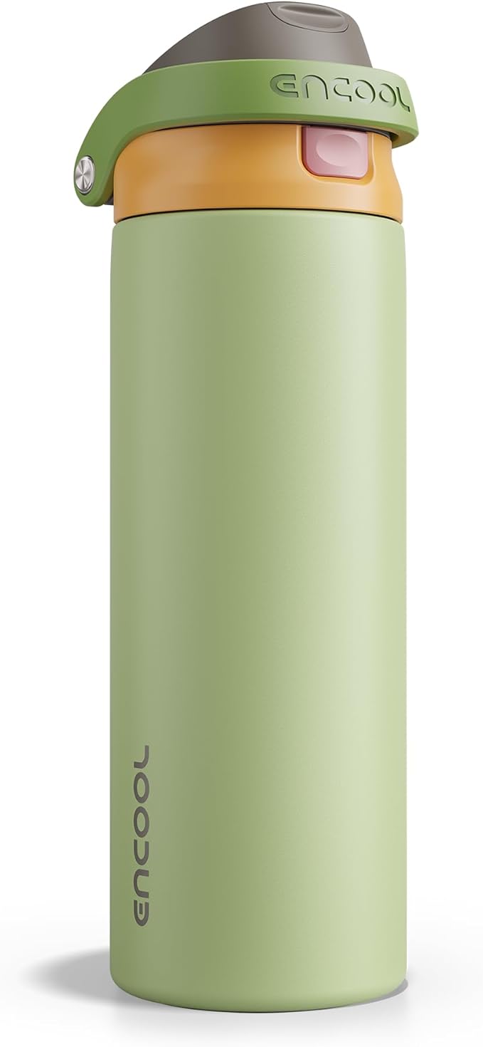 ENCOOL Leakproof Insulated Water Bottle with Straw Dual-Sip Water Bottle Bag-Safe Design for Work, Commute & Gym – Keeps Drinks Cold All Day, 24 oz, Sage Green ENCOOL