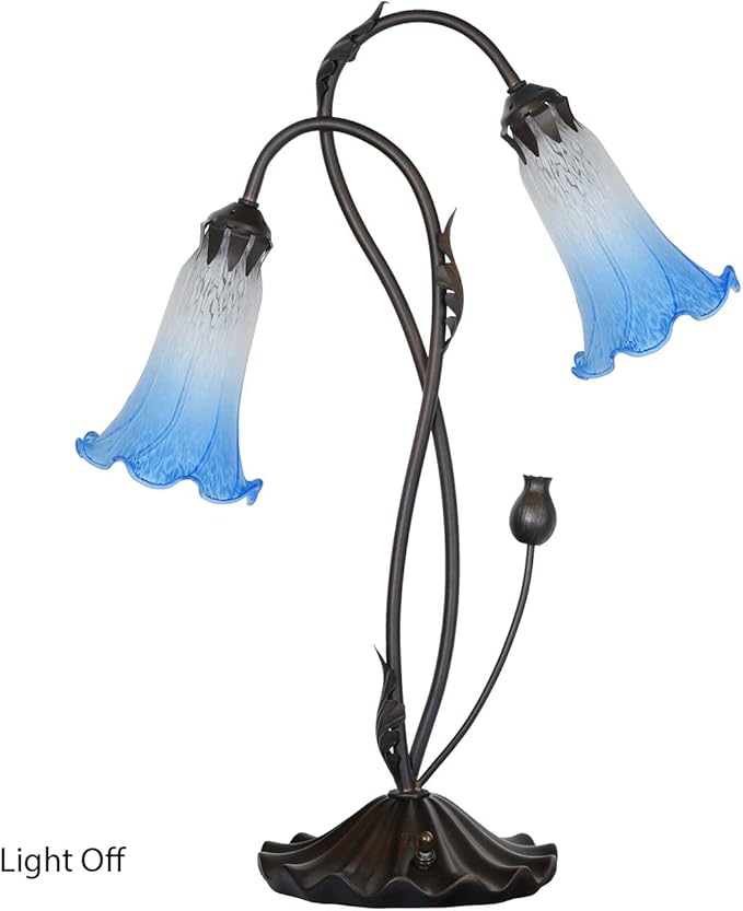 Bieye L10853 Lily Flower Blown Glass Accent Table Lamp for Living Room Bedroom Decoration (2-Light, Blue) - Bloomnest