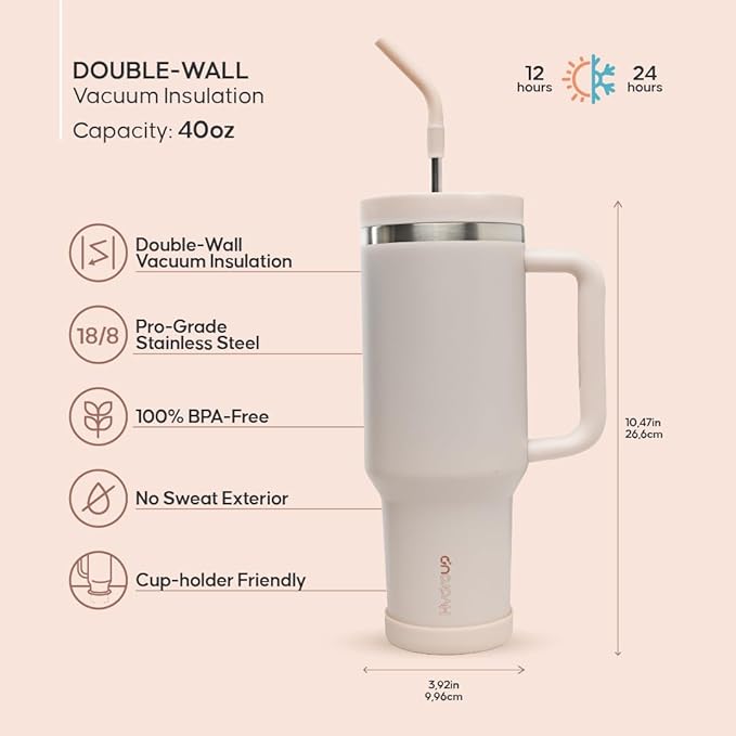 40oz Travel Tumbler Cup with Handle, Two-Way Slider Lid, Stainless Steel Straw with Silicone Tip, Vacuum Insulated Water Bottle for Hot & Cold Drinks, Great Gifts for Mom - Bloomnest