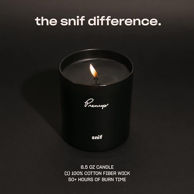 Prenup Luxury Scented Candle by Snif, Musky and Smooth Scent, 50+ Hours, 100% Cotton Fiber Wicks, Soy Wax Blend, Non-Toxic, Vegan, 8.5 oz - Bloomnest