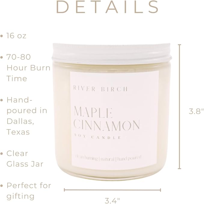 River Birch Candles Maple Cinnamon Scented Candle | Premium, All-Natural, Non-Toxic, Soy Candles | 16oz 90 Hr Burn Time | Cozy Relaxing Gifts for Home - Bloomnest