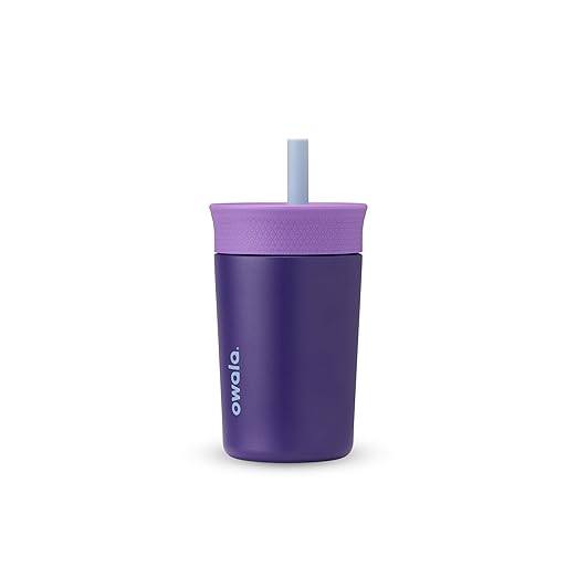 Owala Kids Insulation Stainless Steel Tumbler with Spill Resistant Flexible Straw, Easy to Clean, Kids Water Bottle, Great for Travel, Dishwasher Safe, 12 Oz, Purple (Peacock Palace) - Bloomnest