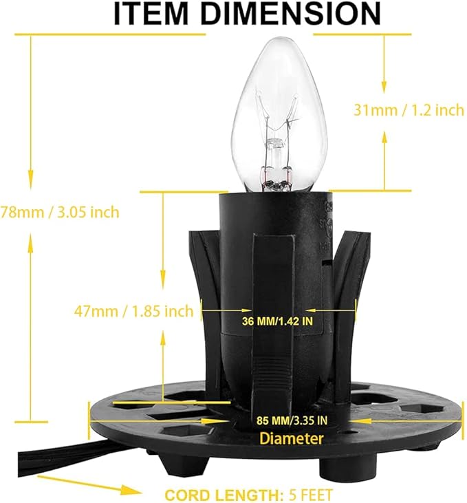 Himalayan Salt Lamp Cord Replacement with Dimmer Switch(2-Pack) and E12 Halogen Salt Lamp Bulbs(6-Pack) - Bloomnest