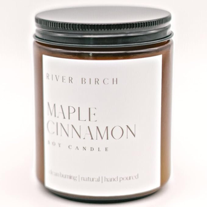 River Birch Candles Maple Cinnamon Scented Candle | Premium, All-Natural, Non-Toxic, Soy Candles | 8.5oz 40 Hr Burn Time | Cozy Relaxing Gifts for Home - Bloomnest