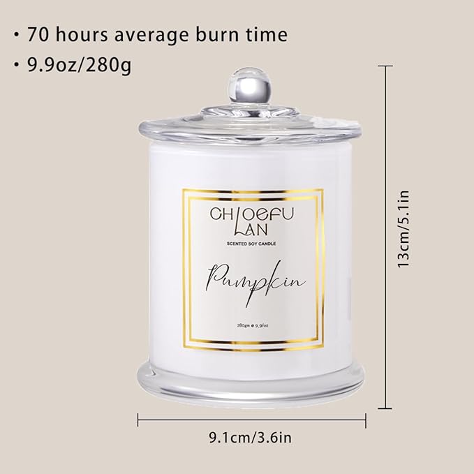 Chloefu LAN Pumpkin Candle, Fall Candles for Home Scented, Halloween Gifts for Women & Men, Natural Soy Scented Candles, Holiday Autumn Gift, Luxury Glass Jar, 75 Hours Long Burning, 10 oz - Bloomnest